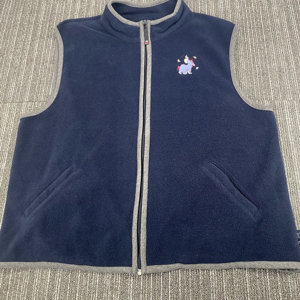 Vintage Disney Eeyore Blue and Gray Fleece Vest with Zipper and Trim